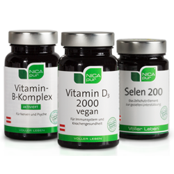 Vitamin B-Komplex aktiviert
Selen 200
Vitamin D3 2000 vegan