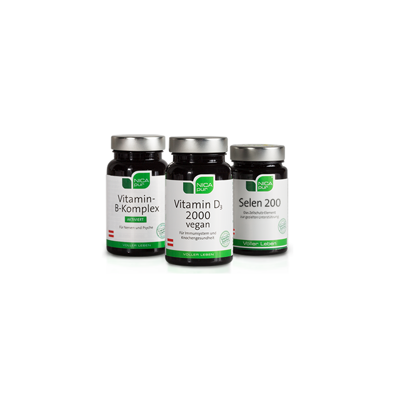 Vitamin B-Komplex aktiviert
Selen 200
Vitamin D3 2000 vegan Vitamin B-Komplex aktiviert
Selen 200
Vitamin D3 2000 vegan